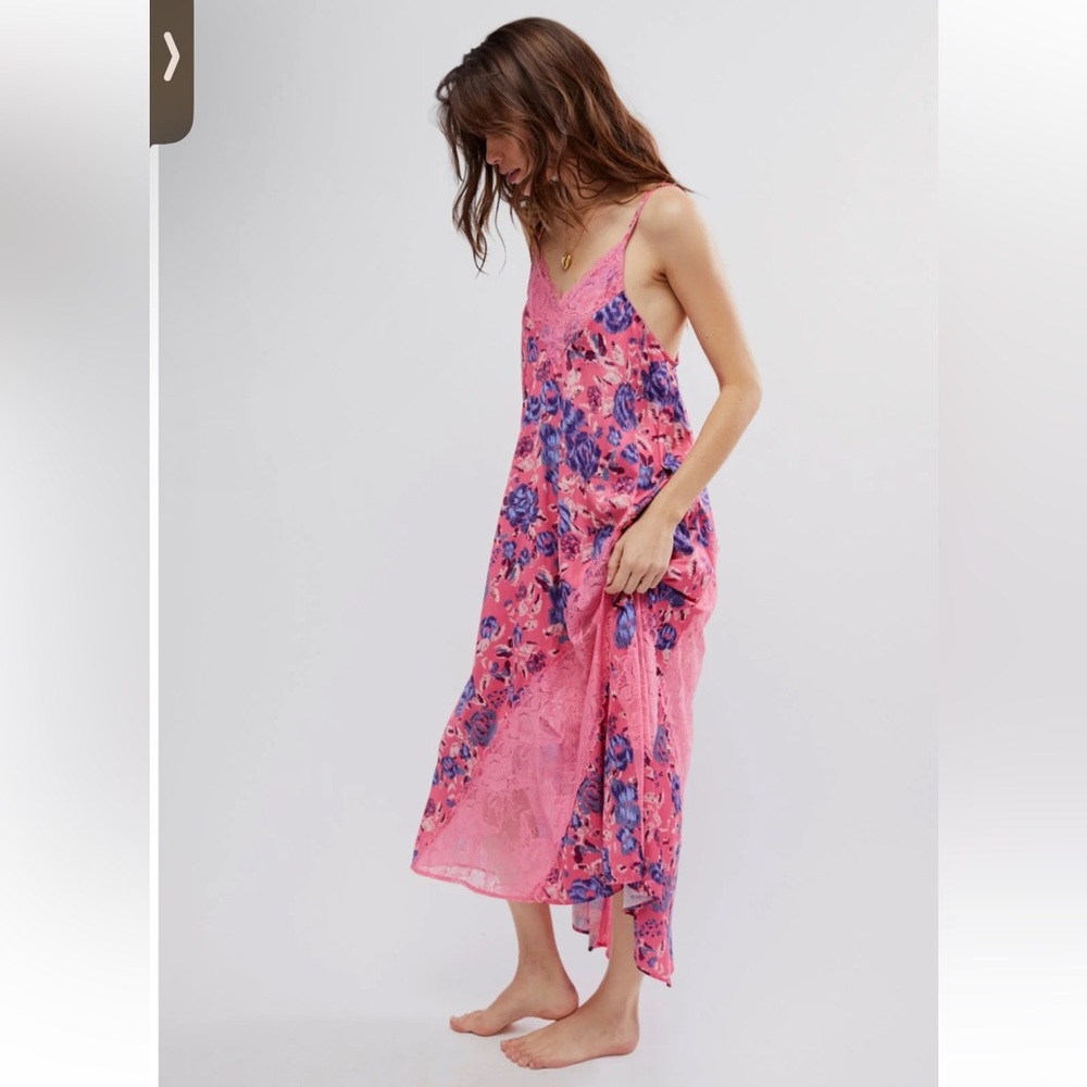 Free People First Date Printed Maxi Slip Dress in Sweet Pink Combo, XS - Picture 2 of 10